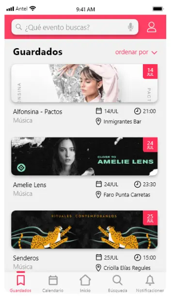 listado guardados eventy app